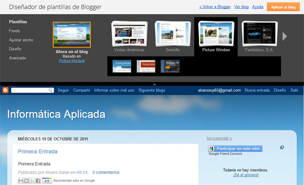 cambiar de plantilla en Blogger