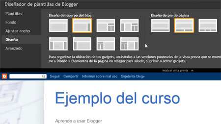 opción diseño en Blogger, curso online