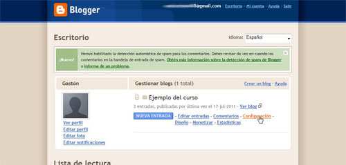 configurar Blogger