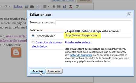 hiperenlace en imagen del artículo de Blogger